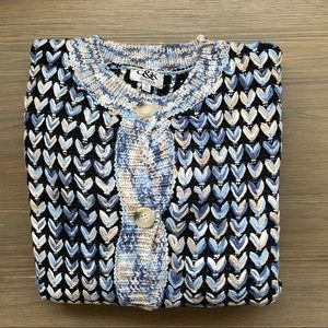 blue chunky knit button front sweater cardigan